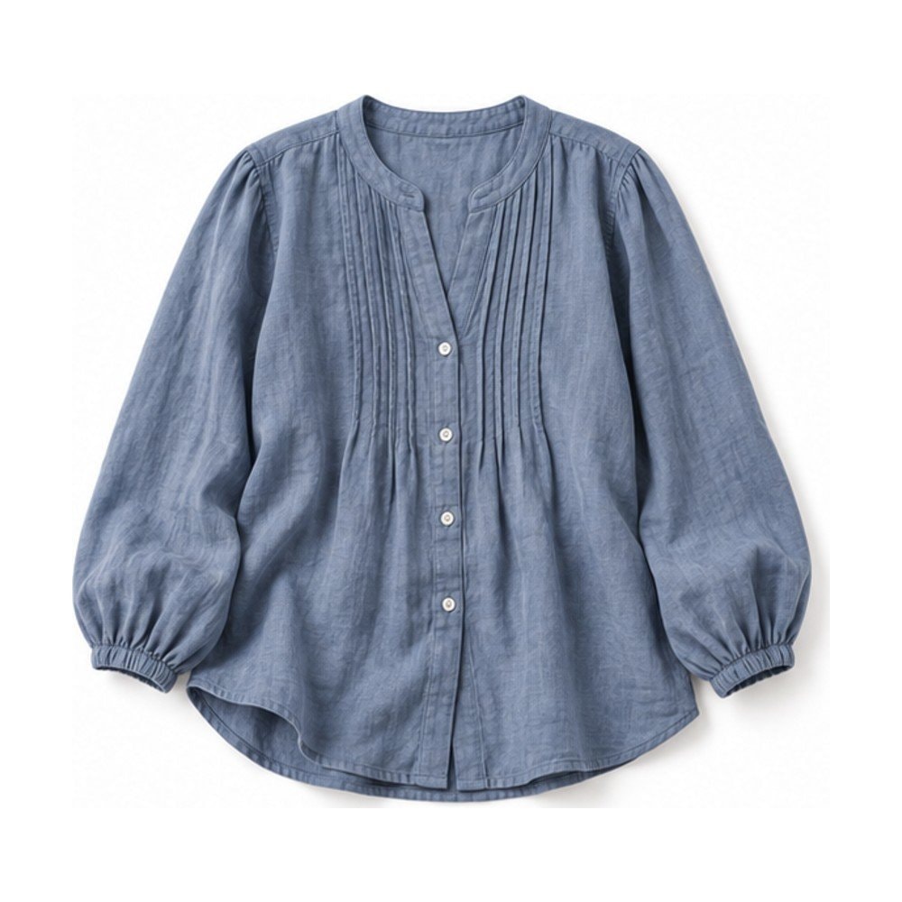 Pintuck Front Linen-Blend Blouse